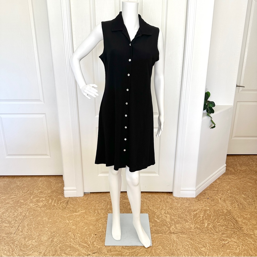 Vintage 90s Classic Black Knit Sleeveless Button Down Dress (M/L)